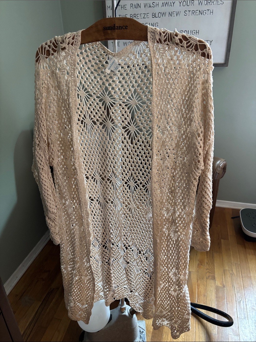 Sundance Open-Knit Crochet Cardigan Shrug in Cream